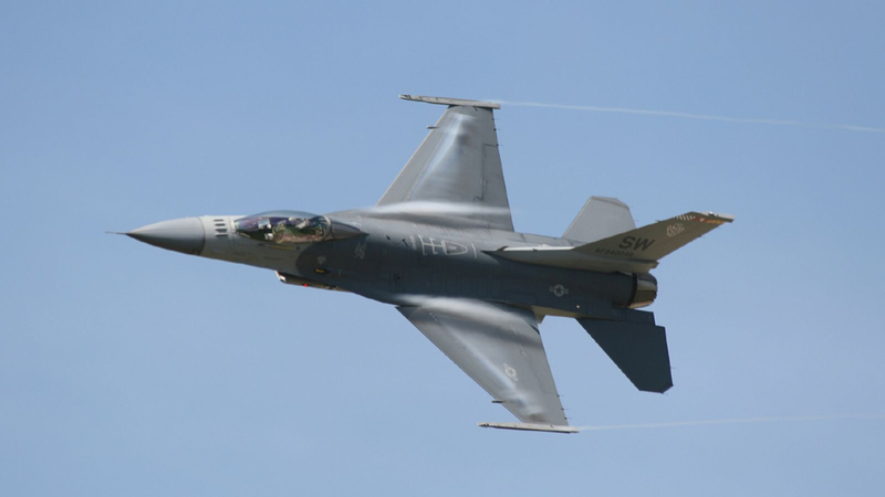 An F-16, for reference. Photo credit: D. Miller